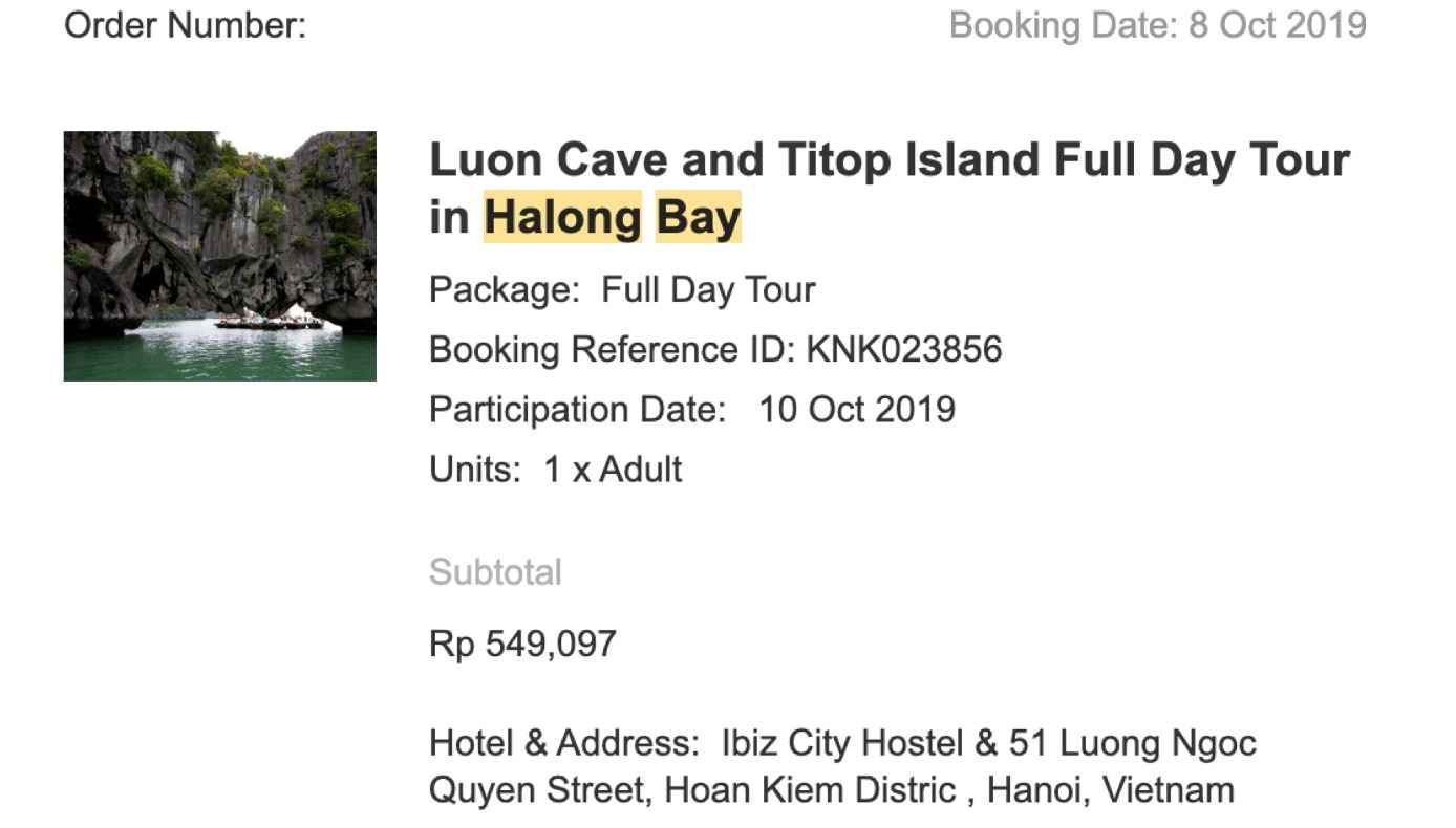 Bukti Pembayaran Paket Tour Halong Bay