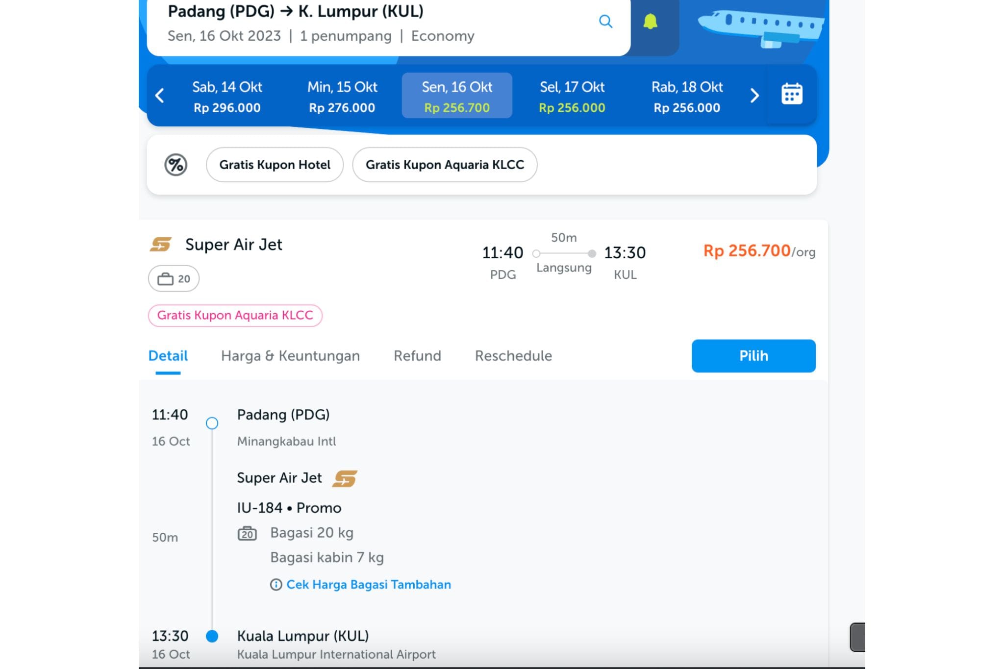 tiket padang kuala lumpur